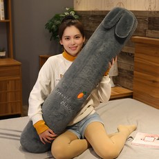 수면용 베개 긴 베개 다리 받침 원통형 침대용 긴 베개 대형 분리 세탁 가능, 1米, 짙은 회색 큰 귀 토끼
