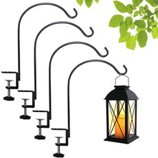 Silintion 난간용 짧은 데크 후크 2팩 데크 새 모이통 폴 새 모이통 랜턴 풍경 꽃 및 식물 바구니를 걸 수 있는 8.3cm(3.3인치) 강화 클램프 포함 (2), 4