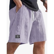 남성용 데일리 자카드 패턴 패션 캐주얼 편안한 반바지, M, 보라색 320g