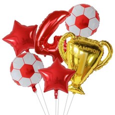 챔피언 트로피 알루미늄 포일 풍선 스포츠 축구 생일 파티 장식 축제 만화 디자인 색상, 1개, 24. 빨간색 숫자 세트 4 6개 풍선