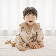 보드라미 유아 아동용 긴소매 방수 전신 미술 가운 엉덩이 무봉제, 베이지