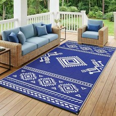 GOTGELIF Blue and White Boho Outdoor Camping Rug Waterproof 9x12FT, GOTGELIF Blue and White Boho O
