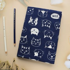 貓貓狗狗 書衣 書套 可調式 布書衣 A6 A5 B6 適用 可愛圖案 多尺寸選擇, 1個