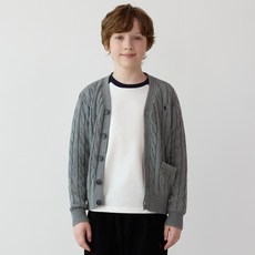 라파클럽 아동 주니어 브이넥 케이블 니트 가디건 스웨터 면100%