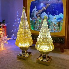 聖誕樹造型水晶球氣氛燈音樂盒, 黃金