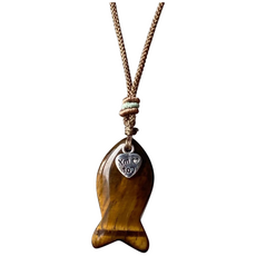 [50% 할인] 고급스러운 천연 호안석 작은 물고기 펜던트 니트 체인 고양이 작은 물고기 테마 소수 롱 목걸이, 작은 물고기 목걸이