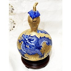 青花金彩葫蘆龍紋瓶，精緻陶瓷擺件，居家裝飾藝術品，提升空間質感, 藍, 1個
