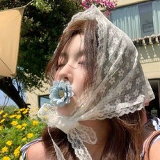 [이거찜] 레이스두건 삼각 스카프 프릴 예쁜스카프 헤어두건 레이어드 스커트
