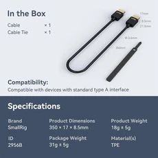 호환 SmallRig 초슬림 4K 케이블 35cm 포트 BMPCC DSLR 카메라 모니터 무선 비디오 송신기리시버 2956, 01 China Mainland, 01 35cm 2956B