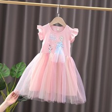 女童 冰雪奇緣 愛莎公主連衣裙 蓬蓬紗裙 夏款 短袖
