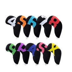 i-style 居家生活 高爾夫潛水布料彩色數字鐵桿套 (4-9 PSAX 共10入) 保護套, 全黑款 (4-9 PSAX 共10入), 1套