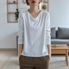 브이넥 솔리드 티셔츠 이쁜가을옷 여자맨투맨 기본티셔츠