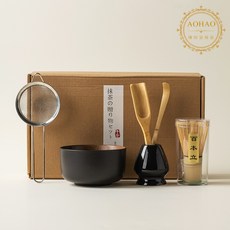AOHAO 말차 도구 4/6PCS 세트 Matcha Whisk 차선 다완 차선립, 블랙 6PCS, 2세트