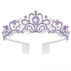 고급스러운 신부 왕관 웨딩 헤어 액세서리 생일 파티 소품, 1개, 보라색