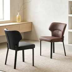 쿠리브 가정용 편안한 식당 의자 캐주얼 가죽 식탁의자, 2개, 브라운(411)