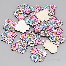 [룰루핑거] 우드비즈 꽃 화분 분홍 2.5x2.5x0.2cm (20개입), 없음