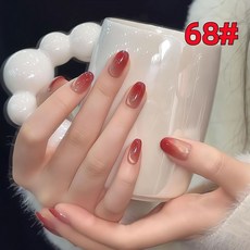 氛圍感新年紅漸變車釐子貓眼短橢圓純手工穿戴甲, 1個, 68#新年紅短橢圓一副裝+一套五件工具包,M 適合手指偏寬的