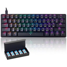 기계식 60% 게이밍 RGB 키보드 61키 유선 USB DIY 맞춤형 백라이트 매크로 키패드 초소형 블루 스위치 윈도우 맥 리눅스 노트북 PC 컴퓨터와 호환 블랙 237945, 블랙, 블루 스위치