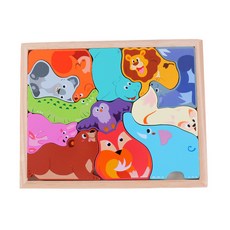 木製兒童立體平面木質拼圖積木 寶寶早教益智玩具 小禮物, 1個, XBL-動物大號木盒拼圖0.27