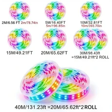 30M/40M/60M V RGB LED 네온 스트립 조명 블루투스 App 원격 제어 키트 방수 음악 동기화 로프 장식, 01 발광 색상2, 02 15M, 02 EU Plug Kit