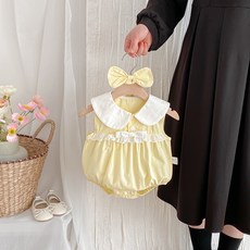 DFMEI 夏款嬰兒衣服女寶無袖袖ins三角爬包屁衣女童奶油黃連衣裙姐妹