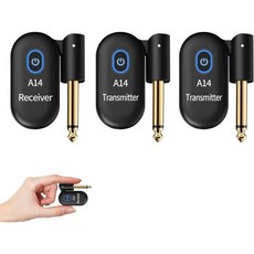 WENTELMUSIC A14 무선 기타 시스템 2 4GHz 재충전 송수신기 24비트 48KHz 오디오 100피트 범위 플러그 앤 플레이 일렉트릭 베이스 액세서리 호환 2TX 플, 2TX + 1RX, 1개