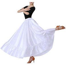 VNOEVW 38인치 여성용 새틴 러플 롱 댄스 스커트 라틴 플라멩코 민속 멕시코 벨리 볼룸 공연