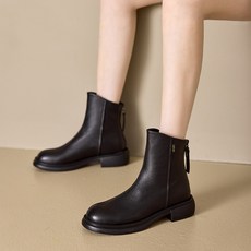 POMTOR 여성용 가을겨울 앵클부츠 편안한 캐주얼 소가죽 가죽 부츠