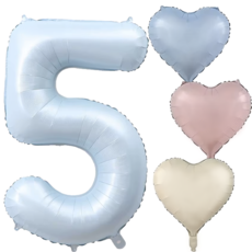 파파 파티 대형 하늘색 숫자 풍선 세트 기념일 생일, 1세트, 하늘 5 + 크림 하트 3p