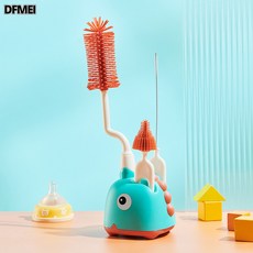 DFMEI 嬰兒硅膠奶瓶刷奶嘴清潔刷吸管刷長柄三合一收納放置杯刷清洗套裝, 湖綠色:如圖, 1個