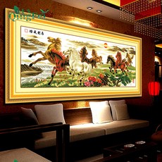 QingFei 八駿圖十字繡 客廳裝飾畫, 1個