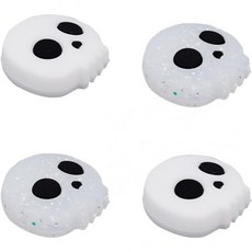 스위치 2 화이트 글리터 스컬 디자인과 호환되는 4pcs 엄지 그립 미끄럼 방지 실리콘 조이스틱 캡 인체공학적 컨트롤러 스틱 버튼 커버로 게이머의 편안한 그립감을 제공합니다, 스위치 2 화이트 글리터 스컬 디자인과 호환되는 4pc