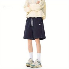 美式複古刺繡速乾工裝短褲男夏季運動籃球寬鬆抽繩五分沙灘褲夏季