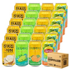 [한번에먹자] 340ml~355ml 뚱캔음료 4종 혼합세트 ( 수미네 잔치집식혜 + 일화 청포도 에이드 + 일화 한라봉 에이드 + 립톤 아이스티 복숭아 제로 ) 캔음료모음 음료세트, 24개, 340ml