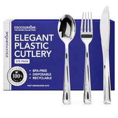 헤비듀티 플라스틱 스푼 125개 결혼식용 케이터링 일회용 고급 파티 실버 식기, Silver, Spoons