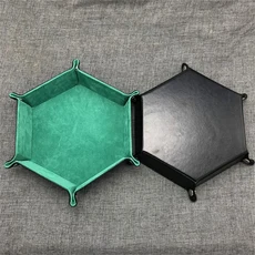 6색 PU 접이식 육각형 주사위 트레이 RPG DnD 보드 게임을위한 벨벳 상자 용기 케이스, 03 녹색