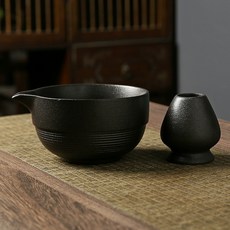 【開發票/統編】粗陶帶嘴抹茶碗套裝 含茶刷 攪拌器 日式點茶碗抹茶杯 輕鬆打抹茶, 1個, 粗陶亞黑抹茶碗帶嘴+茶筅立
