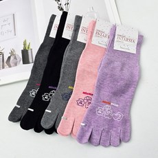 인따르시아 곰돌이 캐릭터 면 중목 발가락 양말 5켤레