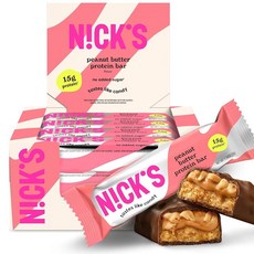 Nick's Protein Bars 땅콩 버터 - 12개입 박스 | 고단백질 저칼로리 저탄수화물 케토 친화적 설탕 무첨가 (바 12개 x 50g), Nick's Protein Bars 땅콩 버터 - 12, 50g