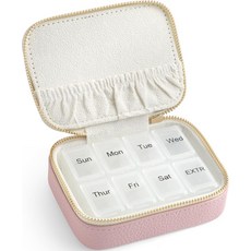 NGVRC 정품 가죽 여행용 알약 정리함 상자 케이스 1일 1회 비타민용 귀여운 약용 홀더 용기 작은 주간 오전 7시 정리함핑크, 4_Lychee Grain, Small