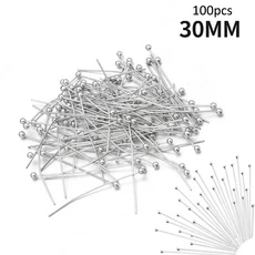 100pcs 스테인레스 스틸 볼 헤드 핀 실버 골드 도금 구슬 DIY 쥬얼리 스레딩 수제 보석 액세서리 만들기, 02 silver 30mm