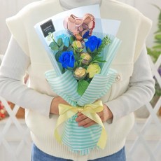 선물용 컬러 디자인 꽃다발 기념일 장식 블루 부케 초콜릿 발표회, 1개