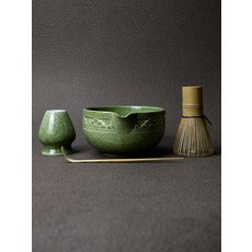 Artcome 따르는 가 있는 말차 차 세트 - 그린 세라믹 그릇 대나무 거품기 거품기 홀더 전통 일본 다도를 위한 스쿱 및 설명서(한글이 아닐 수 있음) 선물로 이상적, Deep Green