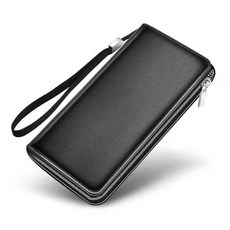 大容量拉鍊錢包男士長款時尚錢夾韓版手機包零錢包, 黑色單拉手包