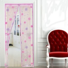 EVA印花保暖防冷氣油煙免穿磁條防蚊門簾 (附贈雙面膠) 最新款, 粉色