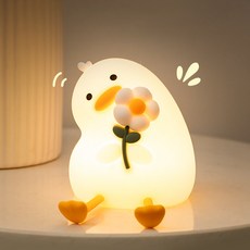 플라워 덕 무드등 밝기 조절 미니 데스크 악세사리 아이 선물, 화이트 10*9*9cm