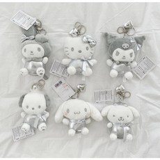 산리오 실버 키링 인형 헬로키티 시나모롤 포차코 쿠로미 마이멜로디 폼폼푸린 골드 실버 하트 키링, 실버 8cm, 1개