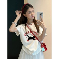 여성용 티셔츠 상의 2026년 여름 화이트 순면 루즈핏 반소매 올해 유행하는 예쁜 셔츠