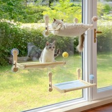 貓咕哩貓咪吊床鞦韆 陽臺玻璃窗戶貓曬太陽窗台窗邊吸盤摺疊貓爬架, 1個, 薄荷藍 青草綠組合 2個涼墊 送逗貓球,L-大型, 薄荷藍 青草綠組合 2個涼墊 送逗貓球