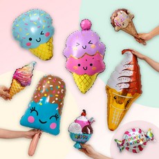 [파티지] 아이스크림풍선 / 햄버거풍선 핫도그 사탕 감자튀김 팝콘 도넛 소프트아이스크림 풍선 패스트 푸드, FO_3_스마일 아이스크림풍선 SET (8종)